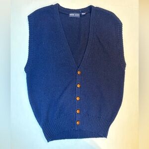 Warren Scott vintage men’s grandpa navy blue v-neck button wool blend vest M